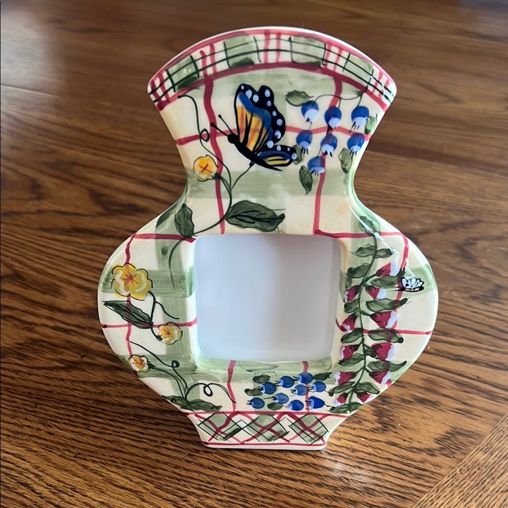 Floral Ceramic Picture Frame with Butterfly Design